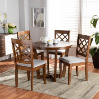 Baxton Studio Dayna-Grey/Walnut-5PC Dining Set Dayna Modern and Contemporary Grey Fabric Upholstered and Walnut Brown Finished Wood 5-Piece Dining Set